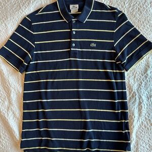 Lacoste Blue and White Striped Polo Shirt size 4